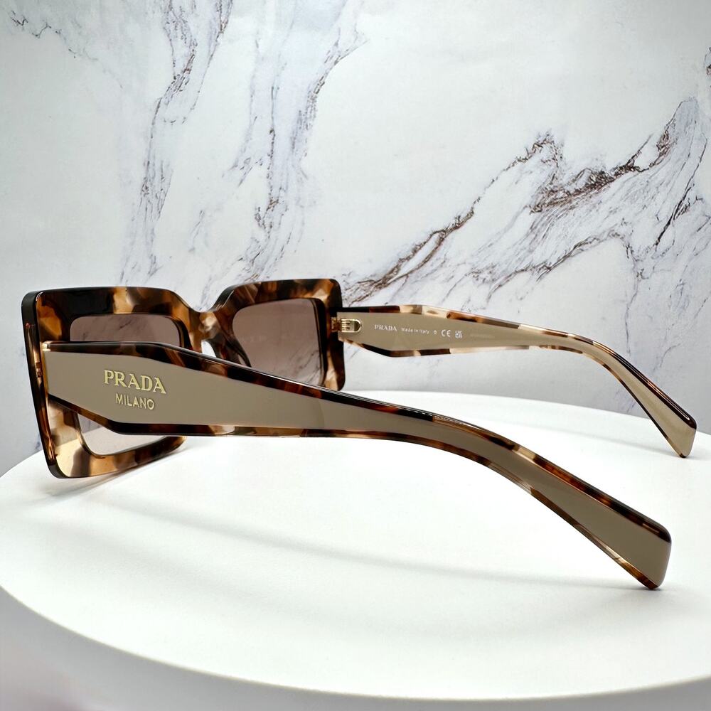 New PRADA Sunglasses Brown Beige Caramel Tortoise Gold Symbole Womens Rectangle - Picture 15 of 16